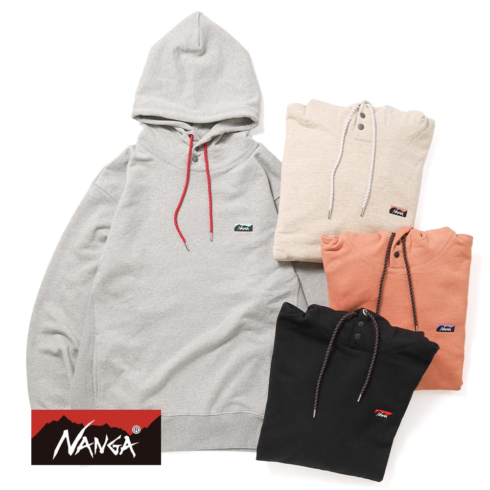 【P10倍】【返品交換送料無料】NANGA（ナンガ）ECO HYBRID MINI BOX LOGO EMBROIDERY SWEAT HOODIE（エコハイブリッド ミニボックスロゴ エンブロイダリー スウェットフーディ）定番 スウェット フード付き パーカー 裏毛 ラグランスリーブ