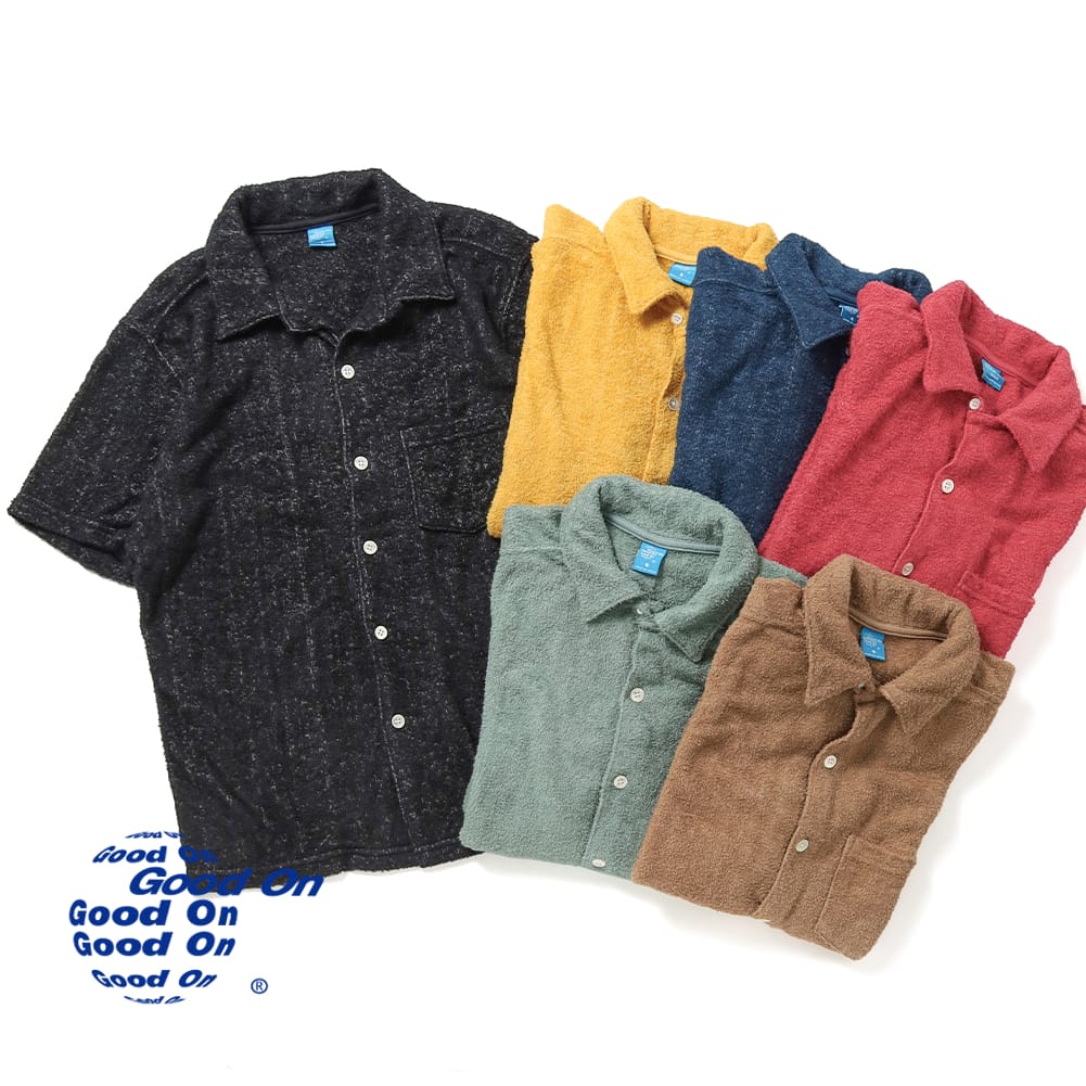 Rakuten - 【P10倍】【返品交換送料無料】Good On（グッドオン）D-PILE S/S OPEN SHIRTS（ダブルパイル ショートスリーブ オープンシャツ）パイル パイル地 シャツ 半袖 オープンカラー 開襟シャツ セットアップ USAコットン 反応染め 製品染め ガーメントダイ 日本製