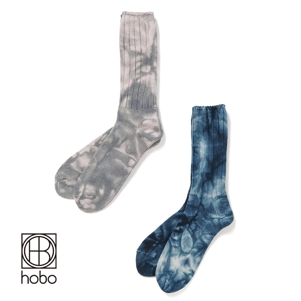 hobo（ホーボー）TIE-DYED CREW SOCKS C/N/PU（タイダイ クルーソックス）ソックス 靴下 クルーソックス メンズ タイダイ染め コットンソックス 日本製 HB-SO4702