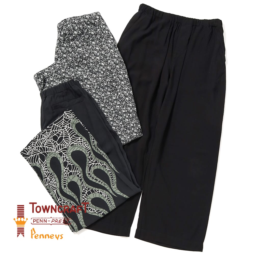 Rakuten - 【P10倍】【返品交換送料無料】TOWNCRAFT（タウンクラフト）printed baggy pants（プリンテッド バギーパンツ）レーヨン パンツ バギーシルエット ワイドパンツ 総柄 無地 涼しい