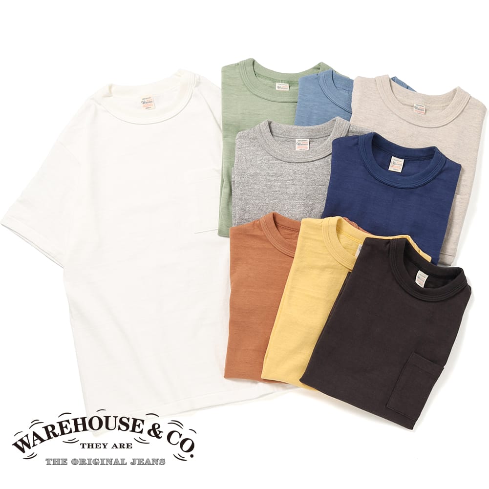 WAREHOUSE（ウエアハウス）Lot.4601 POCKET TEE（ポケットティー）Tシャツ 半袖 クルーネック 丸胴 ホールガーメント バインダーネック 経年変化 メンズ レディース ユニセックス