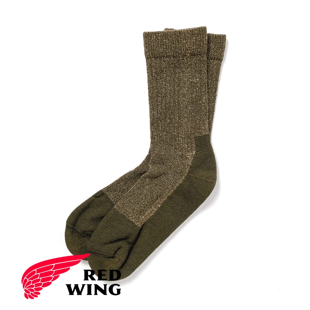 Rakuten - メール便対応 RED WING（レッドウィング）DEEP TOE-CAPPED CREW / OLIVE（ディープトゥキャップドクルー / オリーブ）ソックス 靴下 アメリカ製 オールシーズン ブーツソックス ウール混 耐摩耗性 耐久性 メンズ レディース ユニセックス