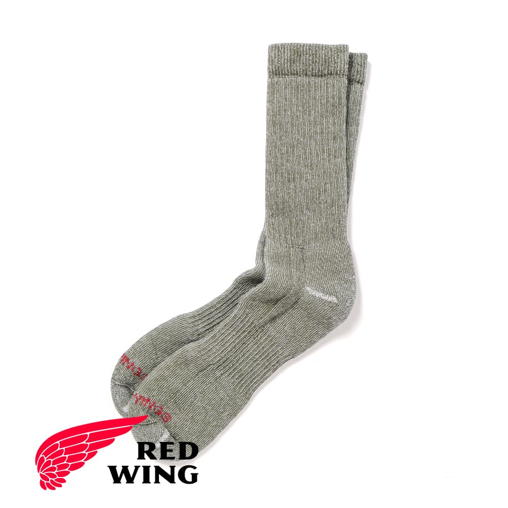 Rakuten - メール便対応 RED WING（レッドウィング）FULL CREW SOCKS / OLIVE（フルクルーソックス / オリーブ）ソックス 靴下 アメリカ製 オールシーズン ブーツソックス メリノウール ウール混 保温性 通気性 メンズ レディース ユニセックス