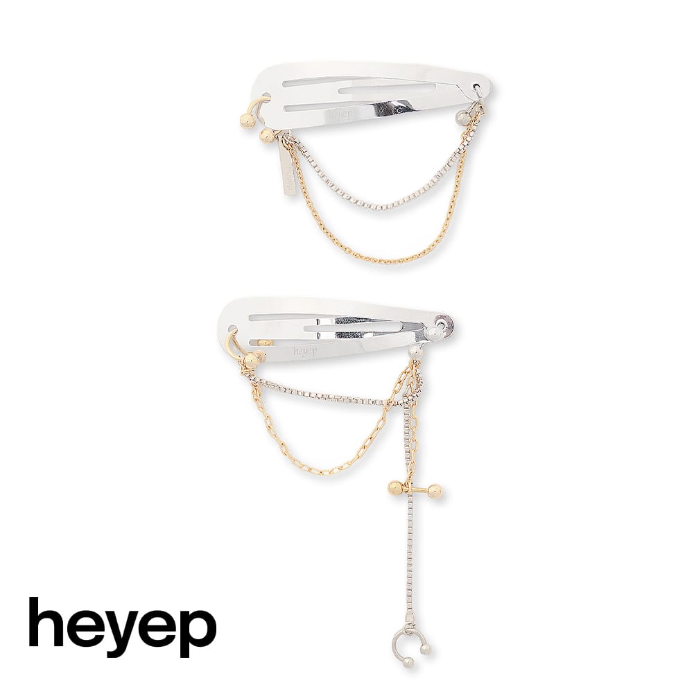 Rakuten - heyep(ヘイップ)/Pierced Chain Hair Clip(2-piece)(ピアスチェーンヘアクリップ)/ヘアアクセサリー ヘアスタイル ヘアアレンジ ヘアピン hp06026