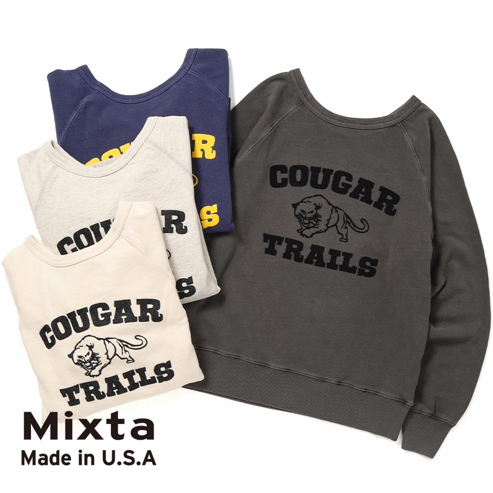Rakuten - 【返品交換送料無料】Mixta(ミクスタ)/COUGAR CREW SWEAT(クーガー クルースウェット)/トップス クルーネックスウェット ヴィンテージスウェット アメカジ MADE IN USA ラグランスリーブ プリント メンズ レディース MXT1020008