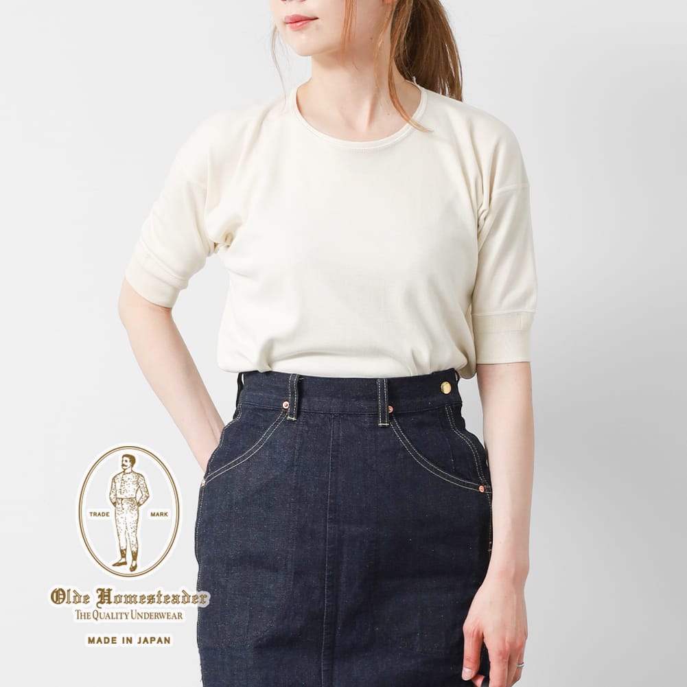 Rakuten - 【返品交換送料無料】オールドホームステッダー Olde Homesteader クルーネック ショートスリーブ 半袖 Tシャツ メンズ レディース 無地 S/S CREW NECK SHORT SLEEVE US003 インターロック フライス インナー カットソー ニット ギフト プレゼント 日本製