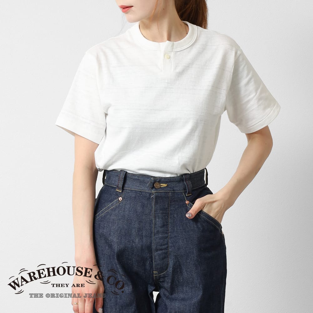 【返品交換送料無料】WAREHOUSE（ウエアハウス）Lot.4082 ONE BUTTON HENLEY-NECK T-SHIRT（1ボタンヘンリーネックTシャツ 無地）Tシャツ 丸胴 ホールガーメント 半袖 コットン100 綿100 無地T アメカジ メンズ レディース ユニセックス