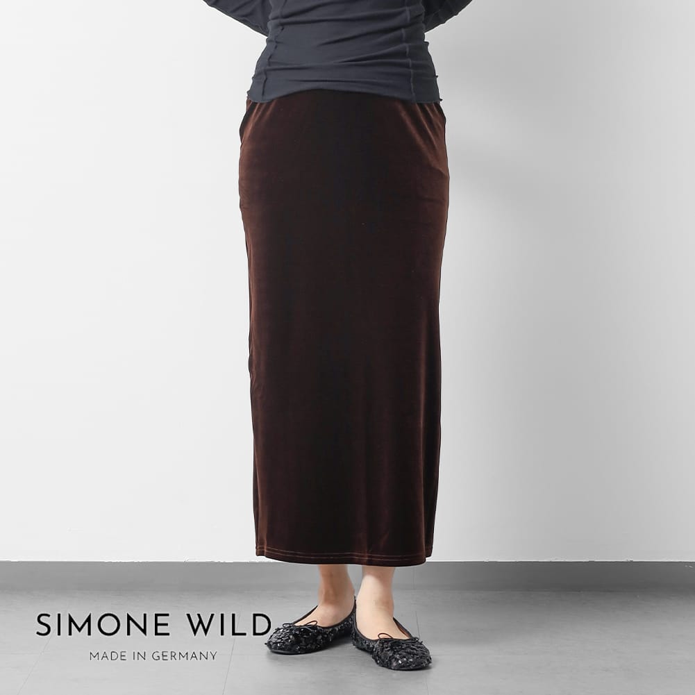 SIMONE WILD(シモーネワイルド)/VELVET LOW-WAIST LONG SKIRT(ベルベット ローウエスト ロング スカート)/ベロアスカート ベルベットスカート ロングスカート ベロアボトムス ボトムス モード