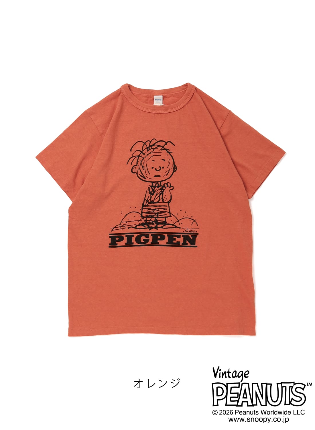 【返品交換送料無料】WAREHOUSE（ウエアハウス）Lot.YP126S-5 I'M A DUST MAGNET!(PIG PEN) / Lot.YP126S-5 アイム ア ダスト マグネット（ピッグペン）/ Tシャツ 半袖 ピーナッツ PEANUTS ヴィンテージピーナッツ VINTAGE PEANUTS ダブルネーム 染み込みプリント 丸胴