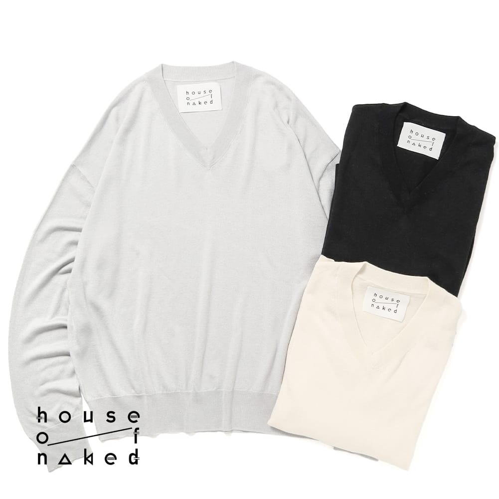 【返品交換送料無料】house of naked（ハウス オブ ネイキッド）SILK×CASHMERE V-NECK CREWNECK KNIT（シルク×カシミヤ Vネック クルーネック ニット）カシミア ハイゲージニット 上質 ニット 春夏ニット 日本ブランド トップス メンズ レディース H0005