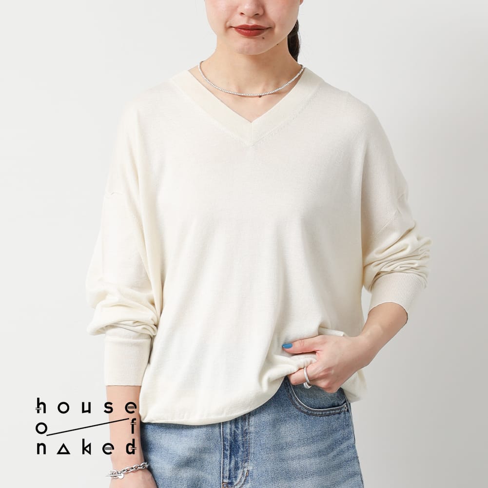 【返品交換送料無料】house of naked（ハウス オブ ネイキッド）SILK×CASHMERE V-NECK CREWNECK KNIT（シルク×カシミヤ Vネック クルーネック ニット）カシミア ハイゲージニット 上質 ニット 春夏ニット 日本ブランド トップス メンズ レディース H0005