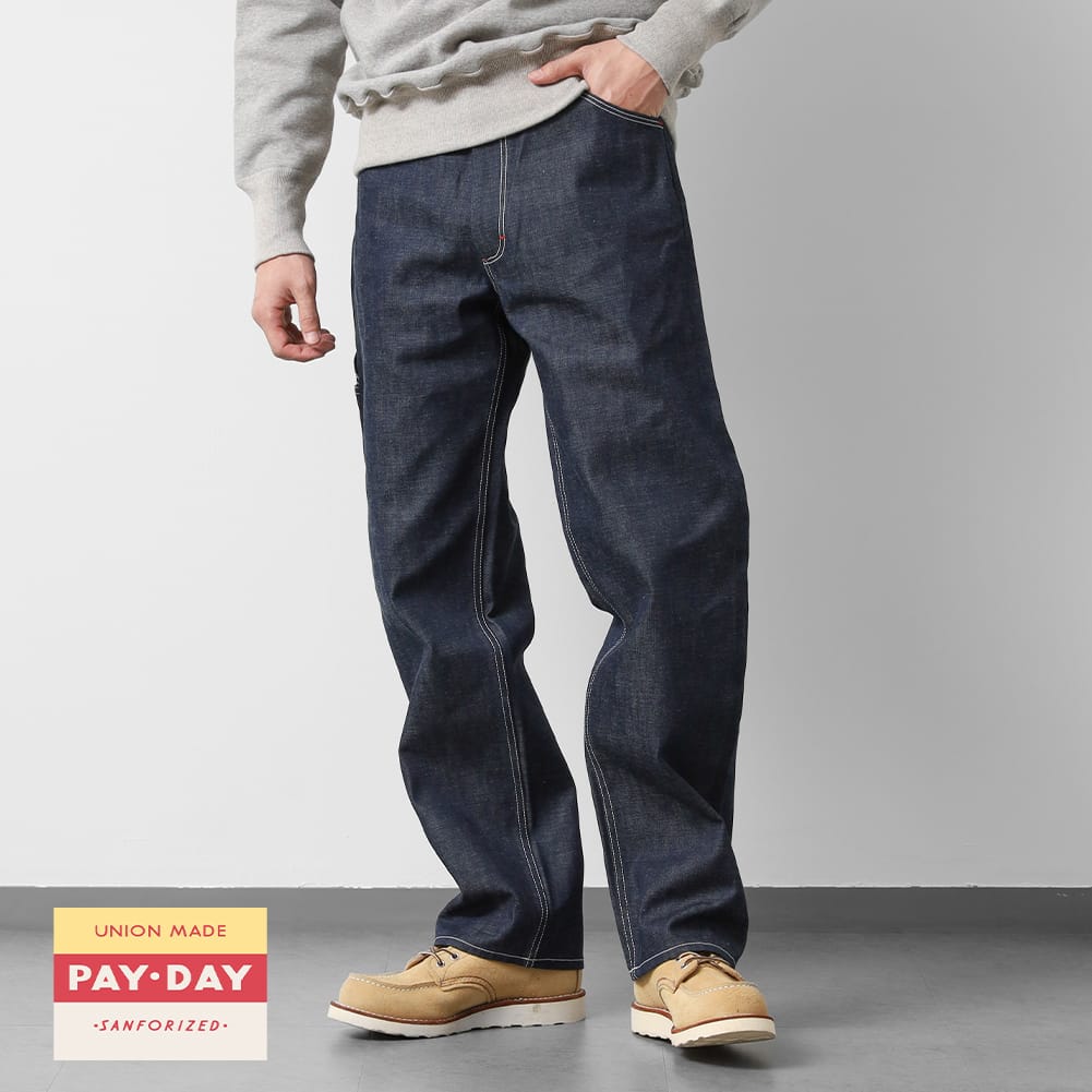 Rakuten - 【P20倍】【返品交換送料無料】PAY DAY（ペイデイ）50's PENNEY'S MODEL PAINTER PANTS（50's ぺニーズモデル ペインターパンツ）ライトオンス ペインター ワークパンツ デニム ヒッコリー フラッシャー付き リメイク アメカジ