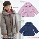 子供服 女の子 コート 中綿 普段着 通学着 リボン&フリル&ポケット付きバルーン切り替え中綿入り ブラウン ネイビー パープル 秋冬 100cm 110cm ...