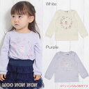 子供服 女の子 Tシャツ 長袖 普段着 綿100％ ベビーサイズ バレエモチーフ＆ラメコスメプリント オフホワイト パープル 秋冬 80cm 90cm 1歳 2歳 【むーのんのん moononnon】