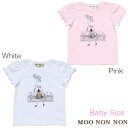 【アウトレットセール春夏 80cm限定】子供服 女の子 Tシャツ 半袖 普段着 ベビーサイズ綿100%女の子&風船プリントフリル袖リボン付き ピンク オフホワイ...