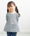 子供服 女の子 Tシャツ 長袖 普段着 通園着 ベビーサイズ綿100％ボーダー柄ポシェットモチーフ付き オフホワイト ブルー 春夏 80cm 90cm 1歳 2歳 【むーのんのん moononnon】