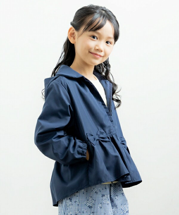 子供服 女の子 パーカー 長袖 普段着 通学着 リボンフリルつきフード収納丸襟ジップアップパーカー ネイビー パープル 春夏 90cm 100cm 110cm 120cm 130cm 140cm 2歳 3歳 4歳 5歳 6歳 7歳 8歳 9歳 10歳 11歳 【むーのんのん moononnon】のサムネイル