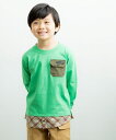 【アウトレットセール春夏 120cm限定 160cm限定】子供服 男の子 Tシャツ 長袖 普段着 通学着 胸ポケットつき チェック柄 レイヤード風 重ね着風 ネ...