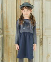【アウトレットセール秋冬 100cm限定】 子供服 女の子 ワンピース ジャンパースカート 長袖 子ども服 ボーダー柄 音符 楽器 刺繍 ワッペン ドッキングワ...