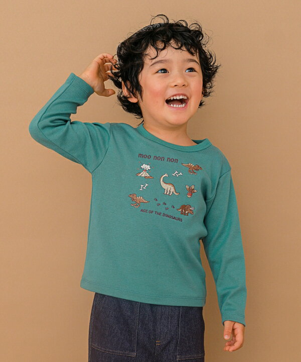 子供服 男の子 Tシャツ 秋冬 長袖 通園着 通学着 普段着 ロゴ 恐竜 刺繍 くすみカラー かっこいい おしゃれ ティーシャツ ベビー トドラー キッズ イエロー グリーン 80cm 90cm 100cm 110cm 120cm 130cm 1歳 2歳 3歳 4歳 5歳 6歳 7歳 8歳 9歳 10歳 むーのんのん moononnonのサムネイル