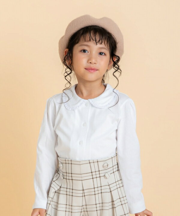 子供服 女の子 ブラウス 春夏 長袖 普段着 通学着 入学式 卒業式 セミフォーマル お受験 面接 綿100％ 衿 シフォン フリル ホワイト 120cm 130cm 140cm 150cm 160cm 6歳 7歳 8歳 9歳 10歳 11歳 12歳 13歳 【むーのんのん MOONONNON】のサムネイル