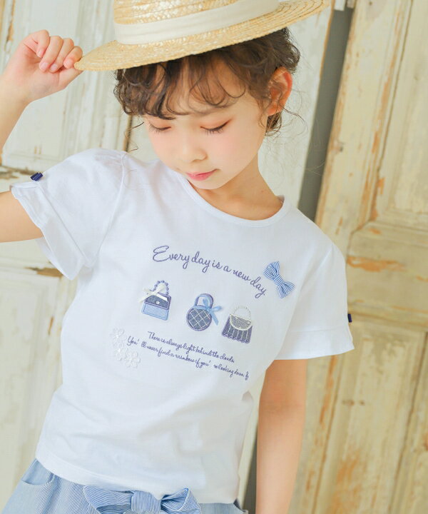 子供服 女の子 Tシャツ 春夏 半袖 綿100％ ベビー キッズ ジュニア 半そで 夏服 かばん バッグ刺繍 リボンフリル 花 80cm 90cm 100cm 110cm 120cm 130cm 140cm 150cm 160cm 1歳 2歳 3歳 4歳 5歳 6歳 7歳 8歳 9歳 10歳 11歳 12歳 13歳 むーのんのん moononnon 1