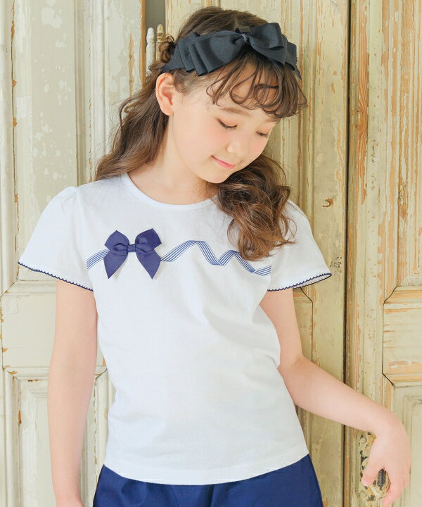 【クリアランスセール 55％OFF】子供服 女の子 Tシャツ 夏服 半袖 綿100％ リボンつき レ