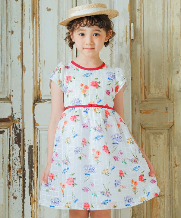 子供服 女の子 ワンピース ジャンパースカート 夏服 半袖 日本製 花柄 水彩画風 リボン 格子柄 