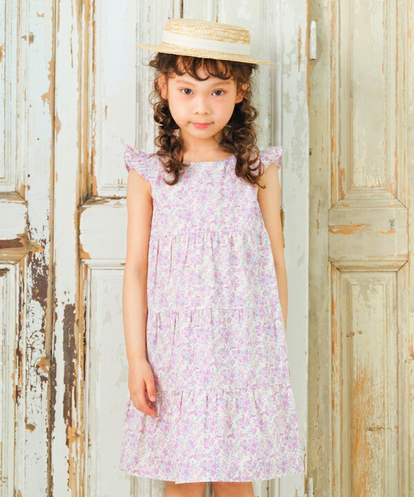 子供服 女の子 ワンピース ジャンパースカート 春夏 ノースリーブ 綿100％ コットン オリジナル 花柄 フリル ギャザー Aライン ティアドロップホール ワンピ アイボリー 100cm 110cm 120cm 130cm 140cm 3歳 4歳 5歳 6歳 7歳 8歳 9歳 10歳 11歳 【むーのんのん moononnon】のサムネイル