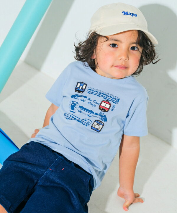 子供服 男の子 Tシャツ 夏服 半袖 普段着 通園着 通学着 乗り物 プリント ＆ ワッペン ロゴ 綿100％ 半そで ベージュ ブルー 80cm 90cm 100cm 110cm 120cm 130cm 1歳 2歳 3歳 4歳 5歳 6歳 7歳 8歳 9歳 10歳 【アンドゥーカージョ 】のサムネイル