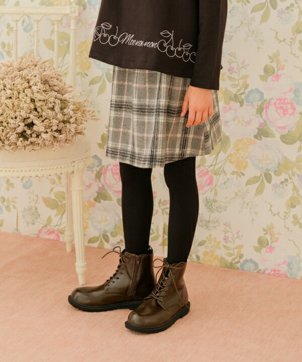 子供服 女の子 スカート 秋冬 膝丈 普段着 通学着 起毛 飾り ボタン ウエストゴム ピンク 杢グ