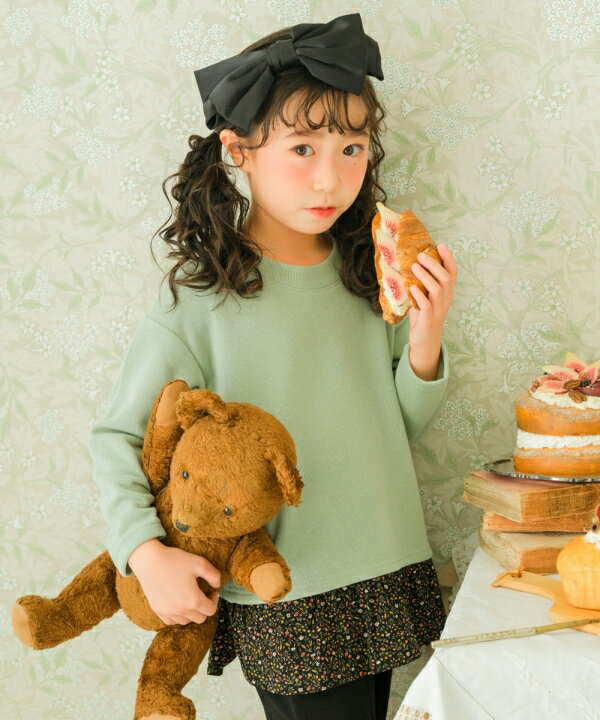 子供服 女の子 Tシャツ 秋冬 長袖 子ども こども服 カジュアル お出かけ 小花柄 レイヤード ド