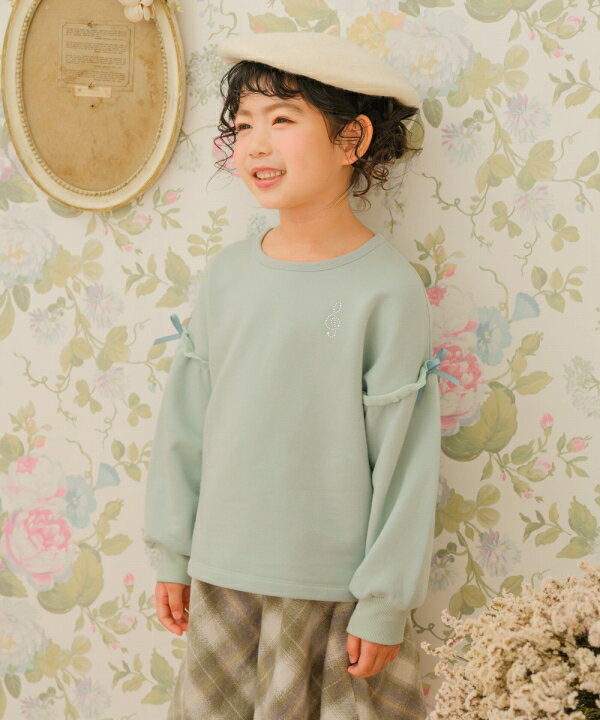 子供服 女の子 トレーナー 秋冬 長袖 普段着 お出かけ こども服 フリル 音符 ラインストーン 裏