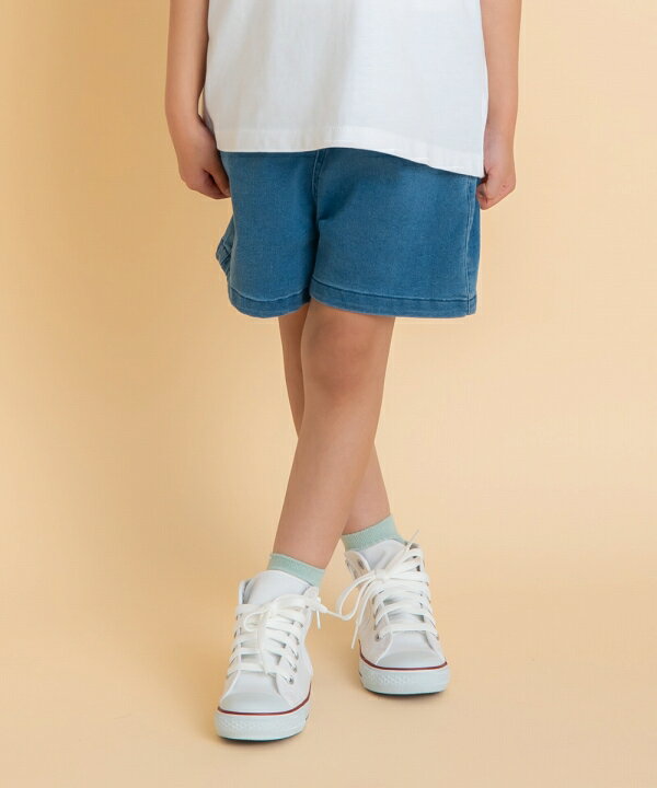 子供服 女の子 パンツ 春夏 ショートパンツ 子ども服 こども キッズ ジュニア ストレッチ デニム インディゴ染め 音符 ポケット ウエストゴム ショートパンツ ブルー 120cm 130cm 140cm 150cm 160cm 6歳 7歳 8歳 9歳 10歳 11歳 12歳 13歳 【むーのんのん moononnon】のサムネイル
