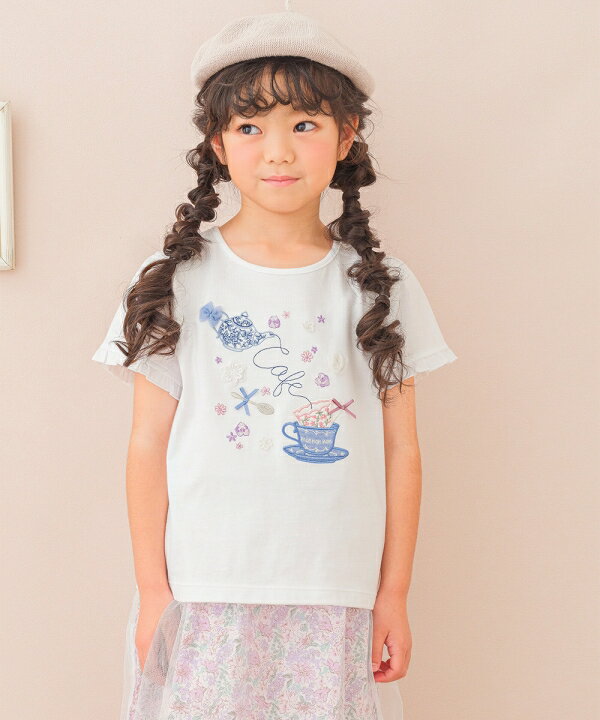 【12/10限定★抽選で2人に1人最大300%ポイントバック！要エントリー】子供服 女の子 Tシャツ 夏服 半袖 こども 子ども 普段着 通学 綿100％ 刺繍 花 ティーシャツ かわいい ガーリー フリル リボン むーのんのん moononnonのサムネイル