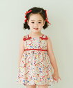 子供服 女の子 ワンピース ジャンパースカート 夏服 ノースリーブ 日本製 セミフォーマル リバティプリント お出かけ フリル スイーツ柄 リボン ファスナー ...