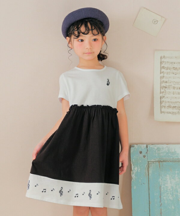 【プライスダウン 55％OFF】子供服 女の子 ワンピース ジャンパースカート 夏服 半袖 子ども服 キッズ ベビー 綿100％ コットン 音符 ドッキングワンピース 80cm 90cm 100cm 110cm 120cm 130cm 140cm 150cm 160cm むーのんのん moononnonのサムネイル