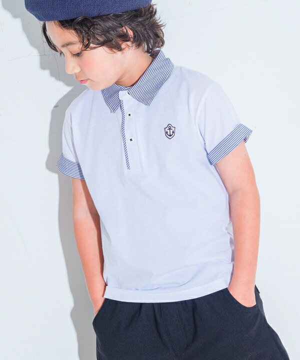 子供服 男の子 Tシャツ 夏服 半袖 子ども服 こども キッズ ジュニア ベビー 綿 コットン ストライプ 襟付き ロゴワッペン ティーシャツ 90cm 100cm 110cm 120cm 130cm 140cm 150cm 160cm 2歳 3歳 4歳 5歳 6歳 7歳 8歳 9歳 10歳 11歳 12歳 13歳 むーのんのん moononnonのサムネイル
