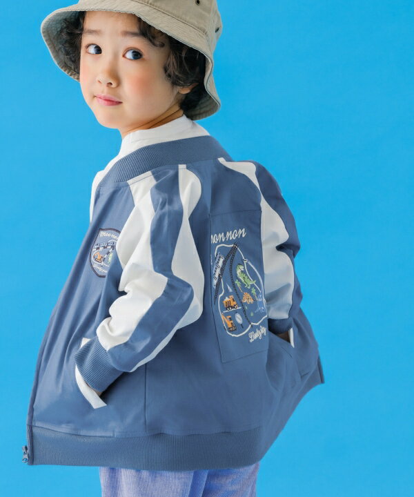 子供服 男の子 ジャケット 春夏 長袖 こども服 ベビー 小学生 恐竜 電車 働く車 バイカラー ブルゾンジャケット リブ レッド ブルー 90cm 100cm 110cm 120cm 130cm 2歳 3歳 4歳 5歳 6歳 7歳 8歳 9歳 10歳 【むーのんのん moononnon】のサムネイル