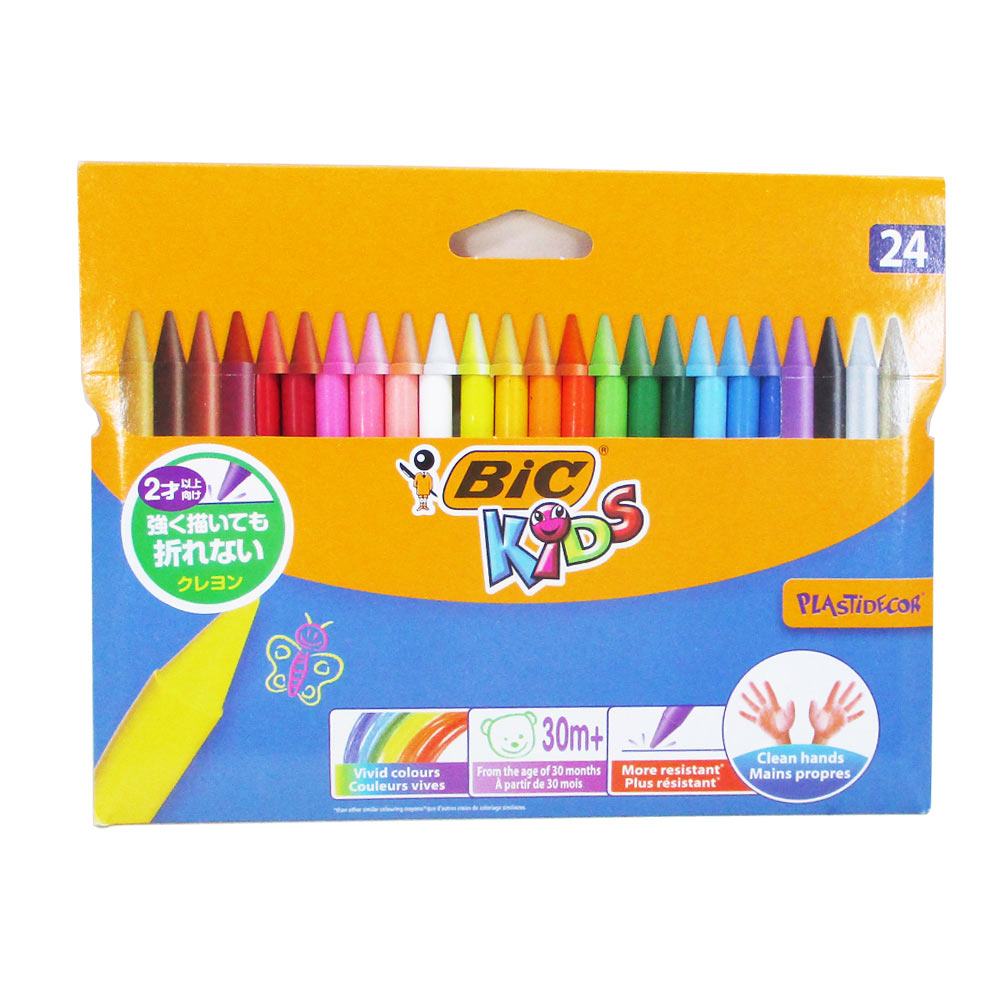 数量はタイトル参照 ビックキッズ ペンシルクレヨン 24色 「BIC KIDS」とはBICが発売する子供向けの筆記具ブランド。 フランスの伝統ある画材メーカー「コンテブランド」を受け継いだラインナップはヨーロッパでも高いシェアを誇り、お子様でも安心してお使いいただける商品シリーズ。 【色鮮やかな発色】24色の豊富なカラー展開 【対象年齢】2才以上向け 本体サイズ 最大径φ8mm　全長120mm パッケージサイズ W210×H158×D9.5mm パッケージ重量 182g 品番BKCRY24E JAN3270220010722 ***BICの歩み 使いきりボールペンの先駆者BIC 1945年、マルセル・ビックはエドゥワール・ビュッファールとともに筆記具会社、BICをフランスに設立、共同経営をスタートさせます。 1888年にアメリカにてジョン＝J.ルードによって発明されたボールペンは、ハンガリー人のラディスラス・ピロに引き継がれました。 ボールペンに多大な可能性を予見したビックは、ピロの特許を買い取り、改良を続け、 世界初の使い切りボールペン【ビック・クリスタル】を発売しました。 注意事項 メーカー都合にてパッケージ、デザイン、仕様変更等ある場合があります メーカー保証のあるものはメーカーの保証書付となります 輸入雑貨等メーカー保証の無いものに関しましても、 当社にて初期不良保証をお付けいたします。 弊社の販売物はすべて新品です。