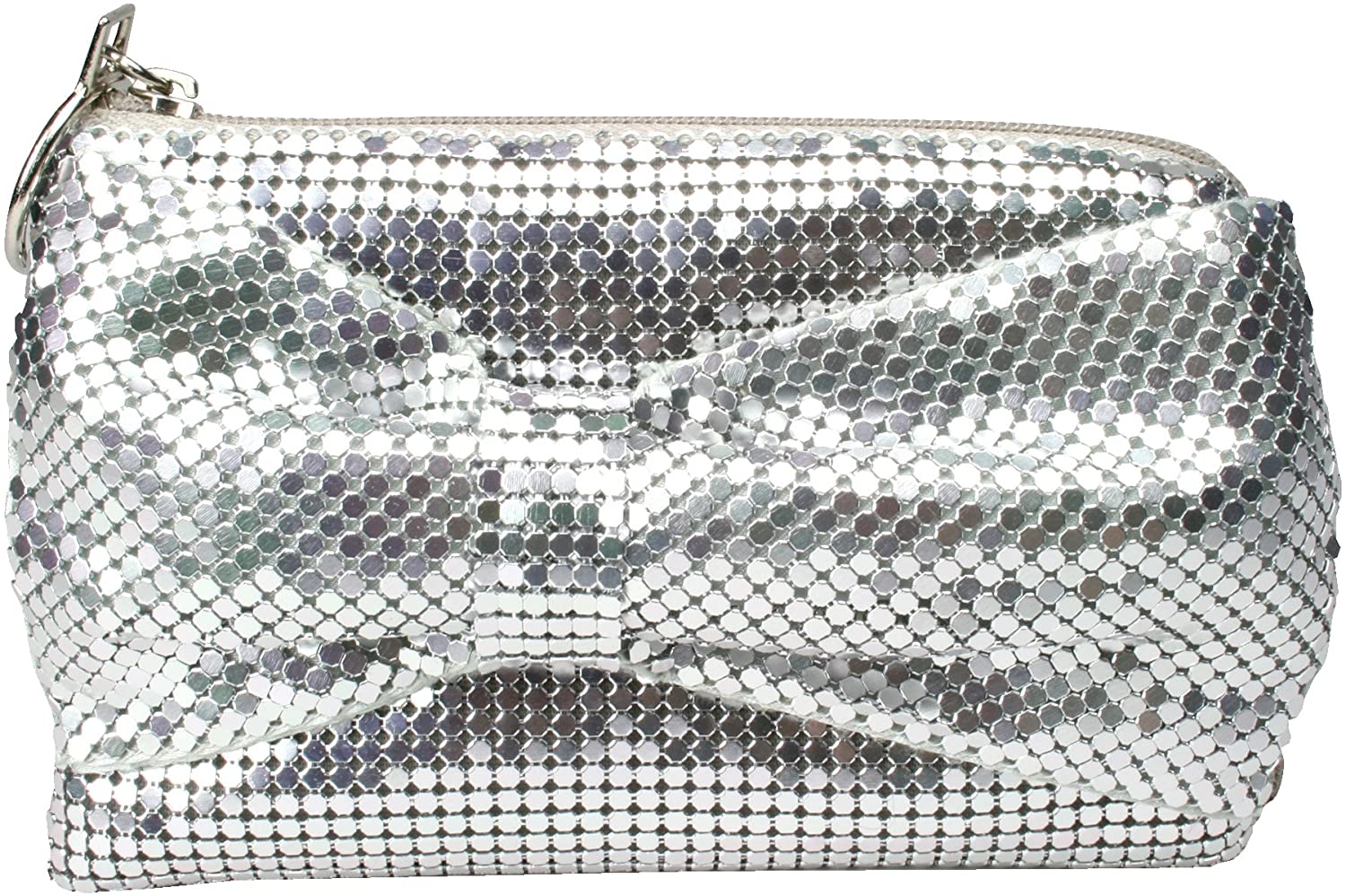 送料無料（北海道沖縄離島除く）リボンポーチ 昭和レトロ メタルメッシュ 小物/タバコポーチ シルバー/..