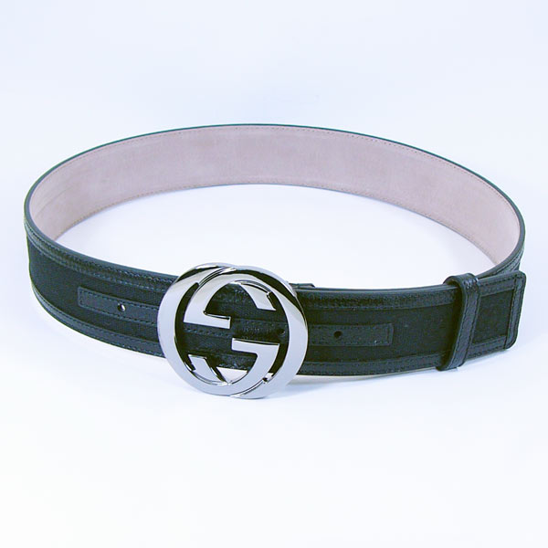 k【送料無料】　グッチ キャンバスGG レザー ベルト 黒/銀色 114984-F40IR-1000
