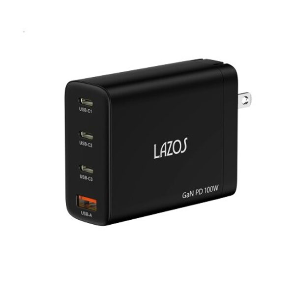 送料無料メール便 箱を畳んで発送 USB充電器 AC充電器 AC充電器 4ポート 100W 窒化ガリウム採用 Lazos L-AC3C1A-G100/4260x1台 USB急速充電器 USB-ACアダプター