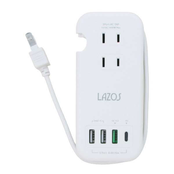 乐天商城 - 送料無料メール便 マルチ電源タップ コンセント×3 USBポート×3 Type‐Cポート×1 PD & QC3.0対応 Lazos L-PSAC-W/5861 ポイント消化