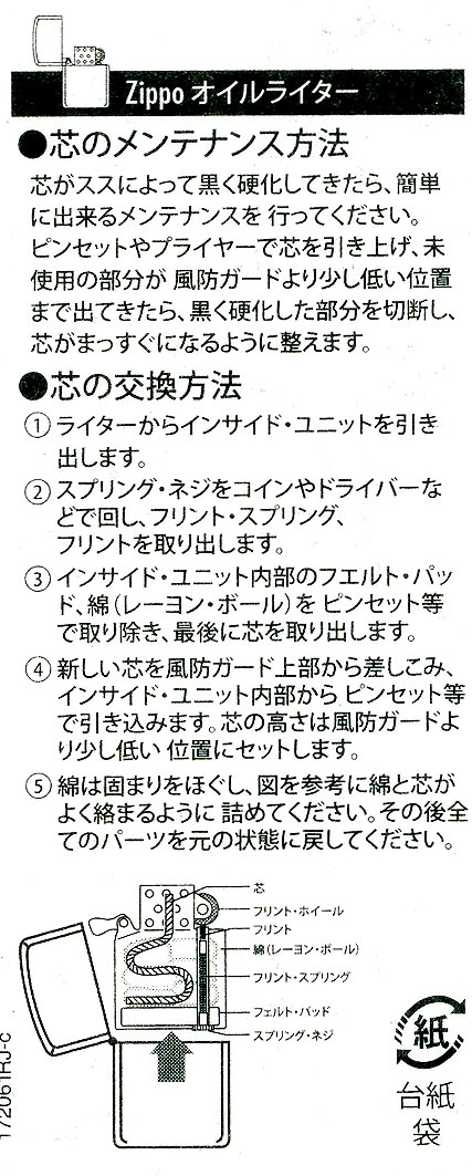 ジッポー 替え芯 純正品（バルク） オイルライター専用芯（Wick/ウィック）x1本 2
