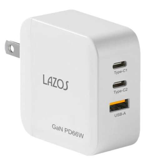 AC充電器 3ポート 66W Lazos L-AC3-G66W/1047x1台 AC-USB充電器 窒化ガリウム採用 GaN AC充電器 3ポート 66W Lazos L-AC3-G66W/1047x1台 AC-USB充電器 窒化ガリウム採用 GaN