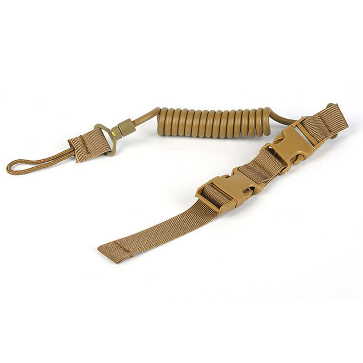 送料無料メール便 ピストルランヤード スパイラルコード ピストルコード PISTOL LANYARD サバゲー 脱落防止 タンx1本　ポイント消化