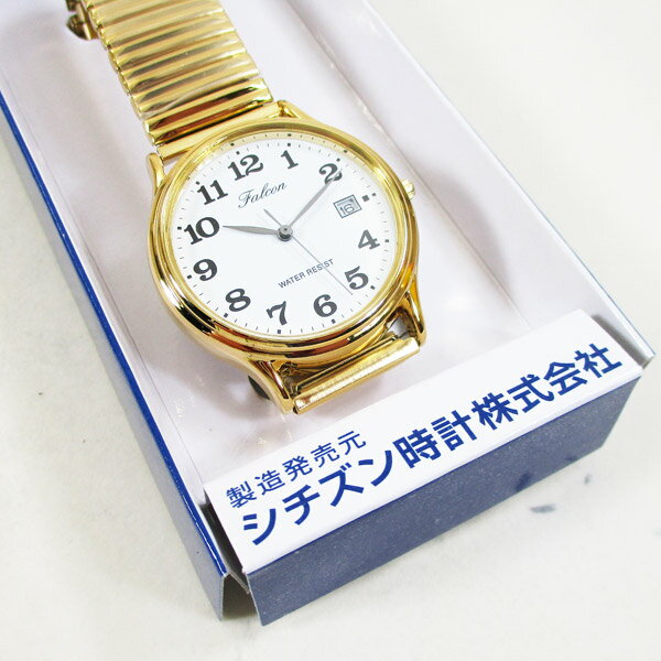 シチズン 腕時計 カレンダー付 蛇腹ベルト 日本製ムーブメント 5気圧防水 ゴールド 紳士/メンズ D014-004/3720/送料無料メール便 2