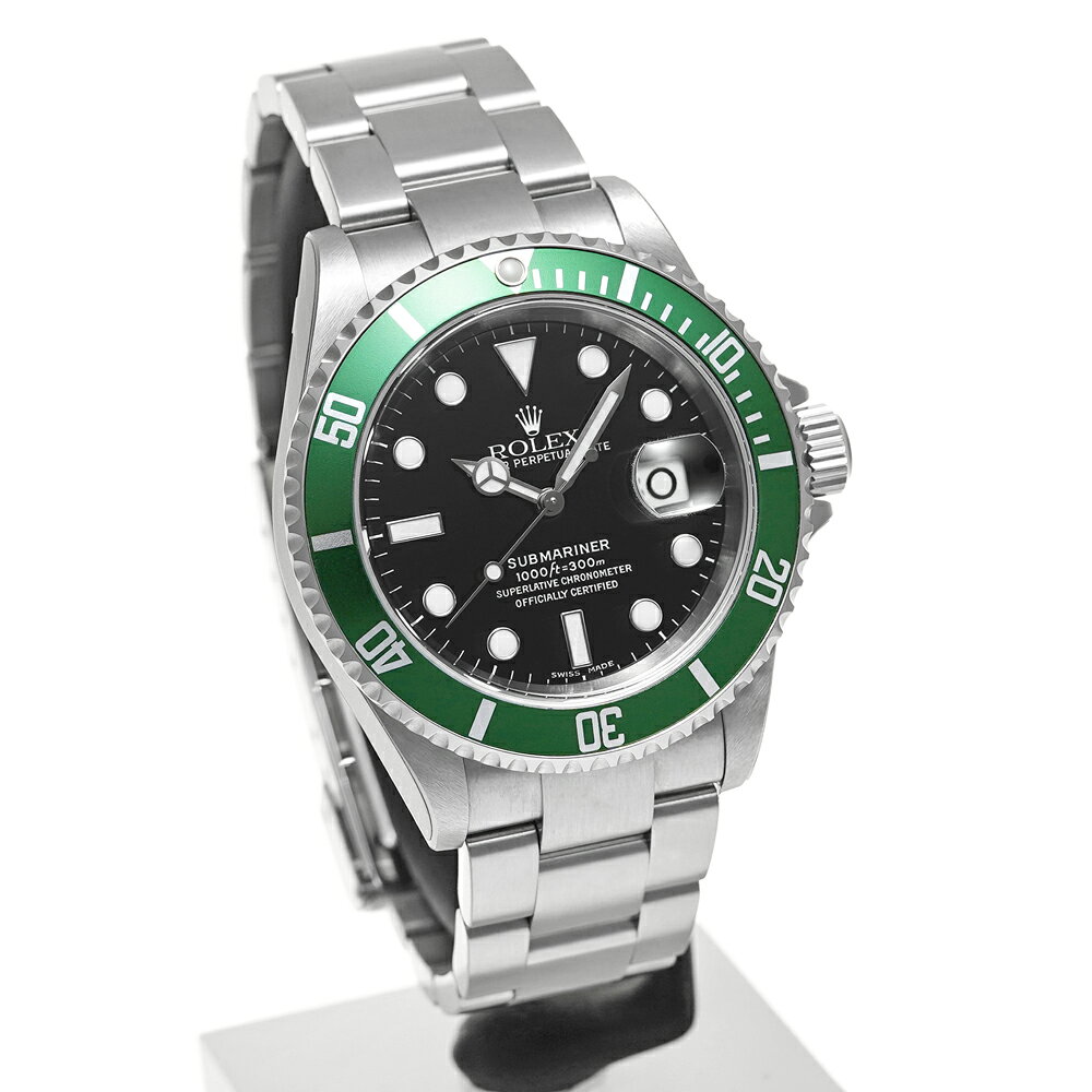 未使用品 ロレックス グリーンサブマリーナー デイト テープ付き D番 2005年製造 箱・保証書付き Ref.16610LV カーミット メンズ 腕時計