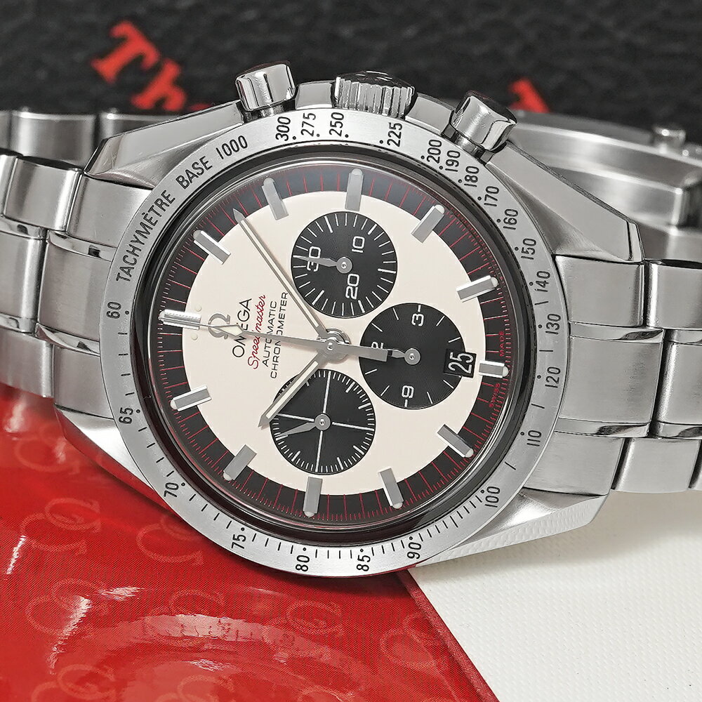 箱保証書付き OMEGA スピードマスター シューマッハ レジェンド 世界6000本限定モデル Ref.3559.32.00 アイボリー 中古品 メンズ 腕時計